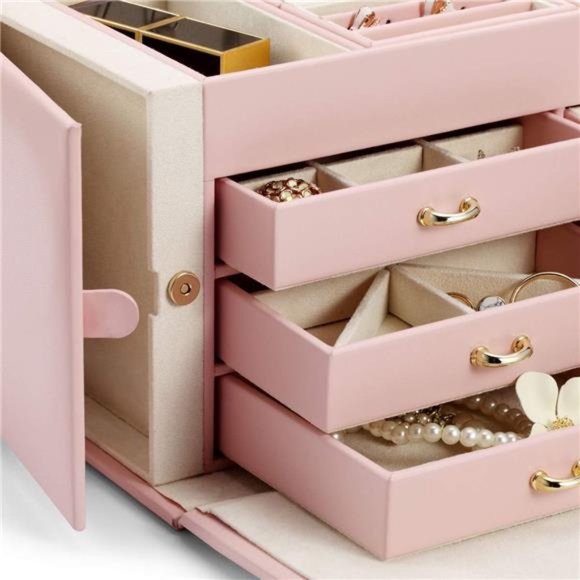 Lockable Jewelry Box Organizers with Key,Small Travel Earrings and Rings Jewelry - Picture 5 of 6
